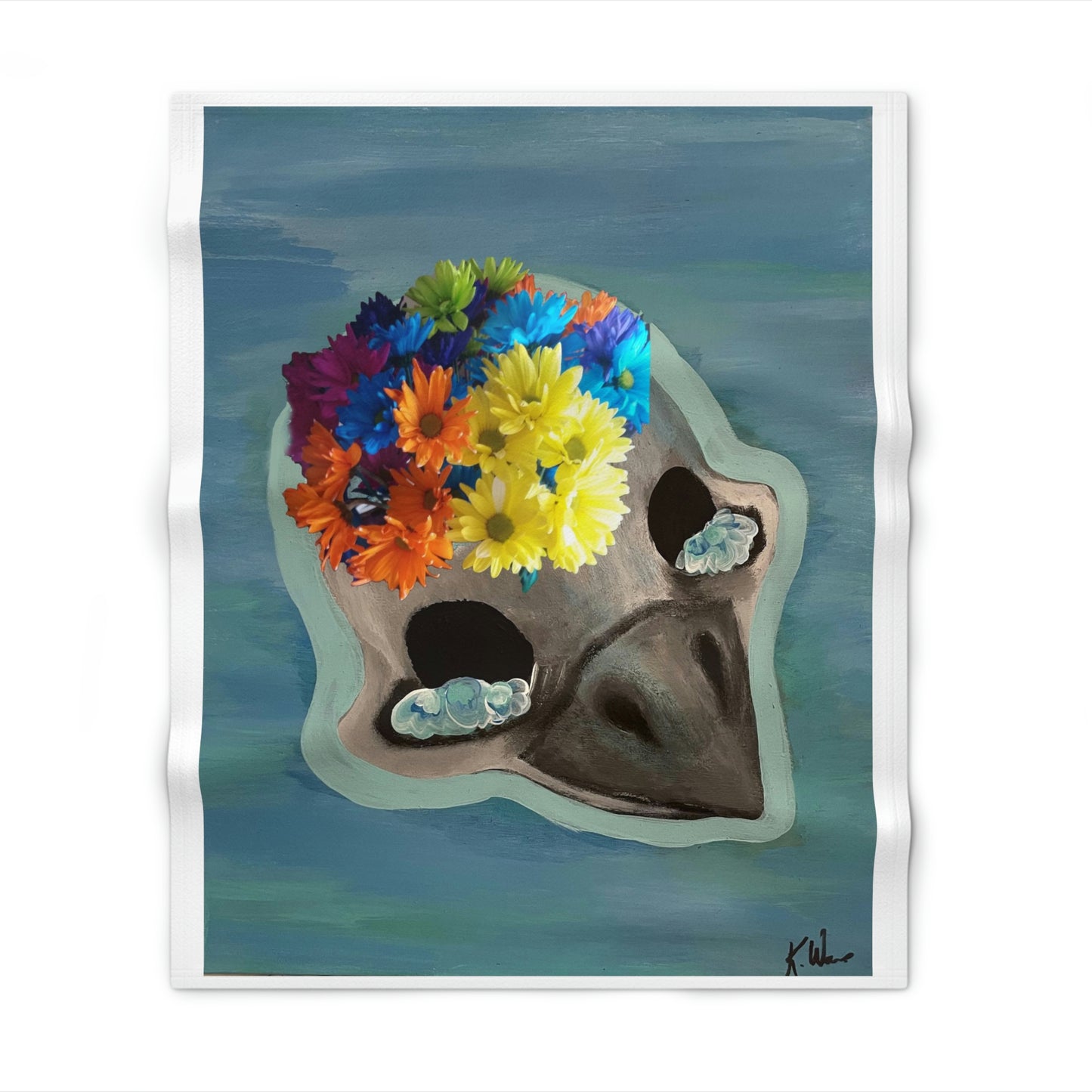 Skull Throw Blanket Blue Bird