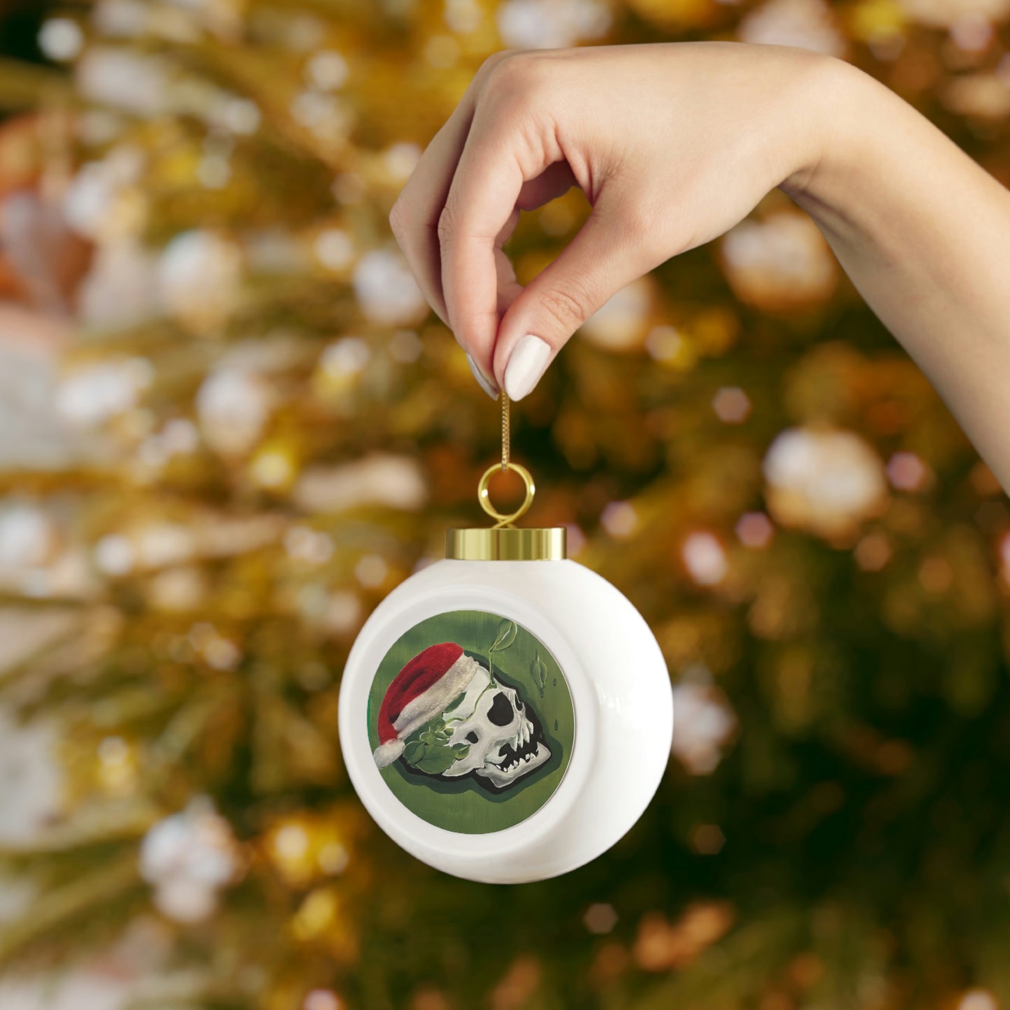 Skull Christmas Ball Ornament Green