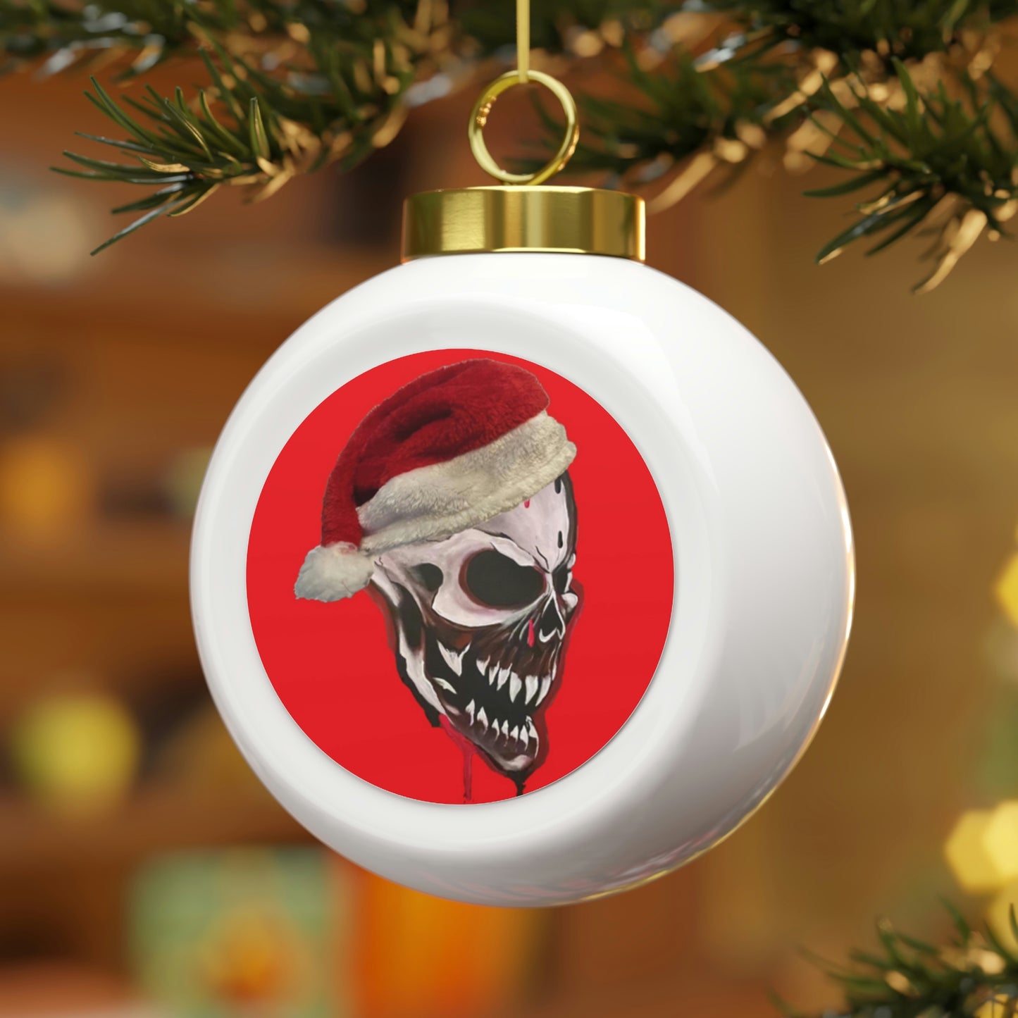 Skull Christmas Ball Ornament Red
