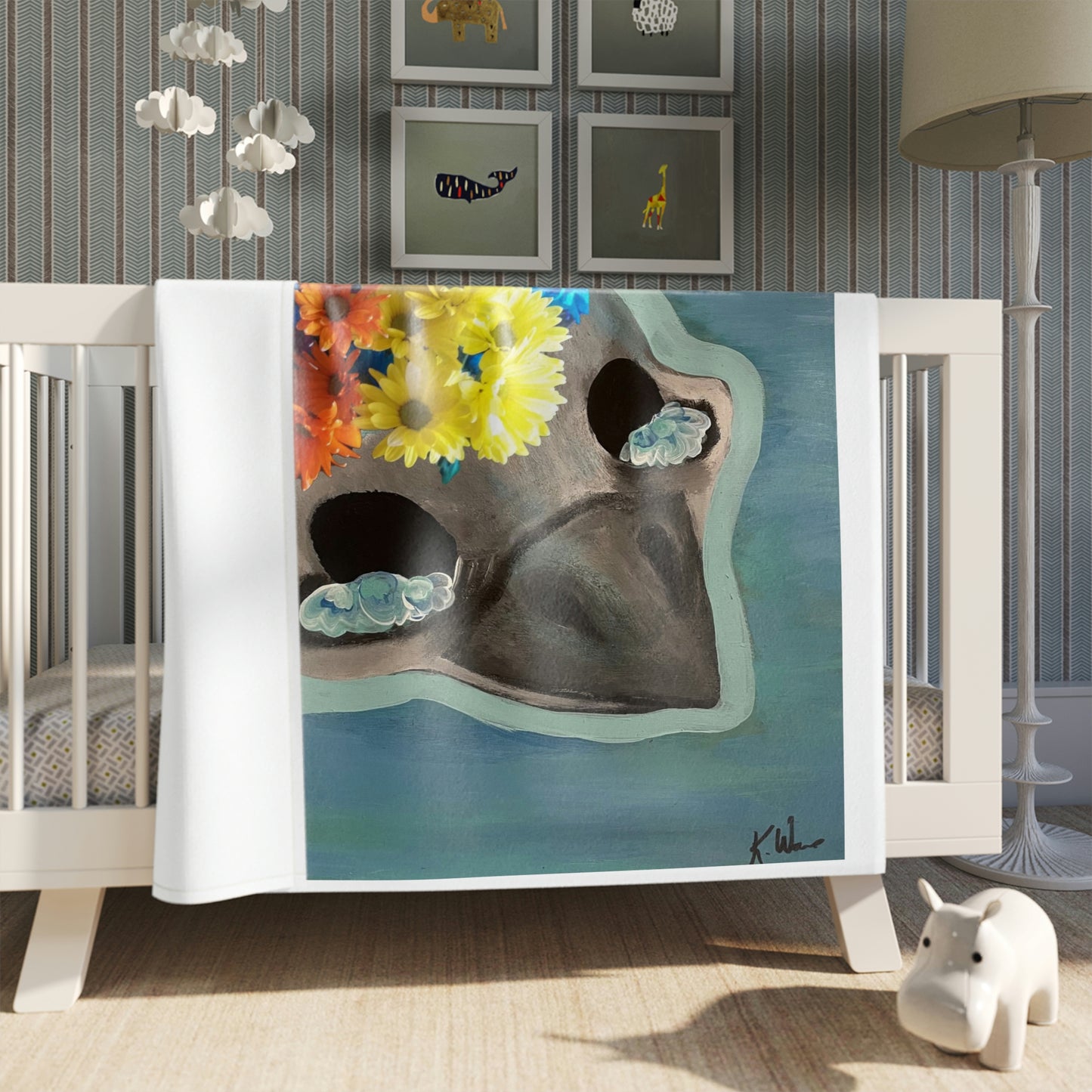 Skull Throw Blanket Blue Bird