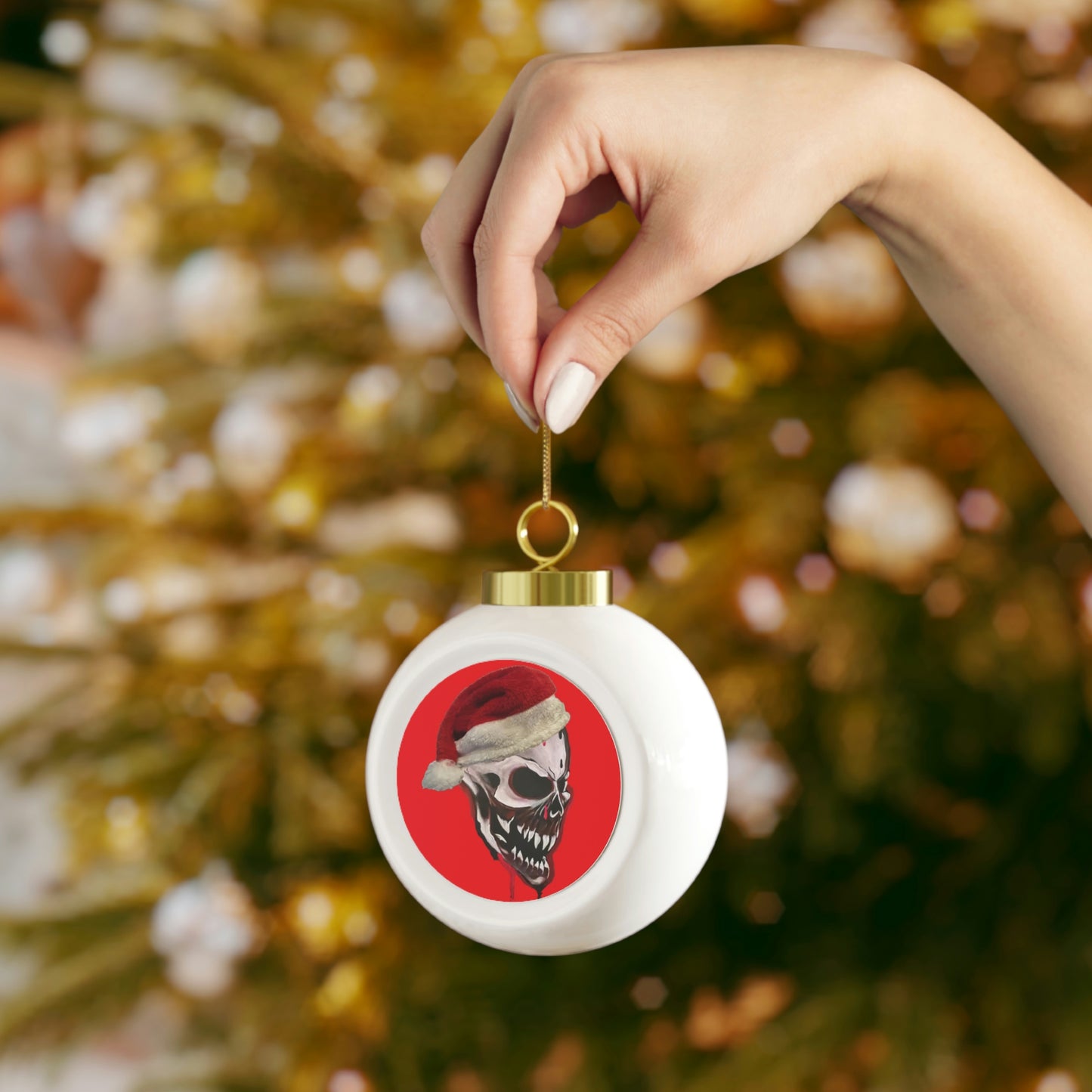 Skull Christmas Ball Ornament Red