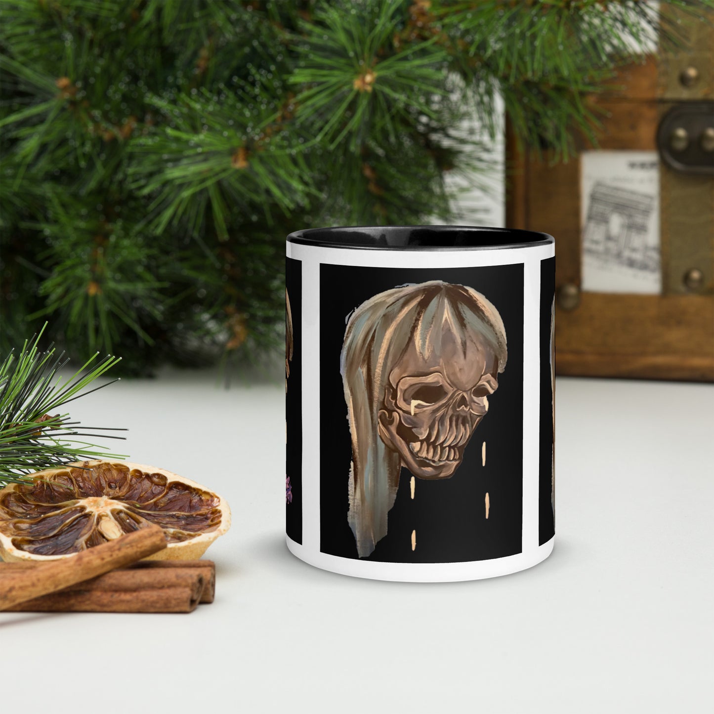Skull Mug Black and White Baby Blue