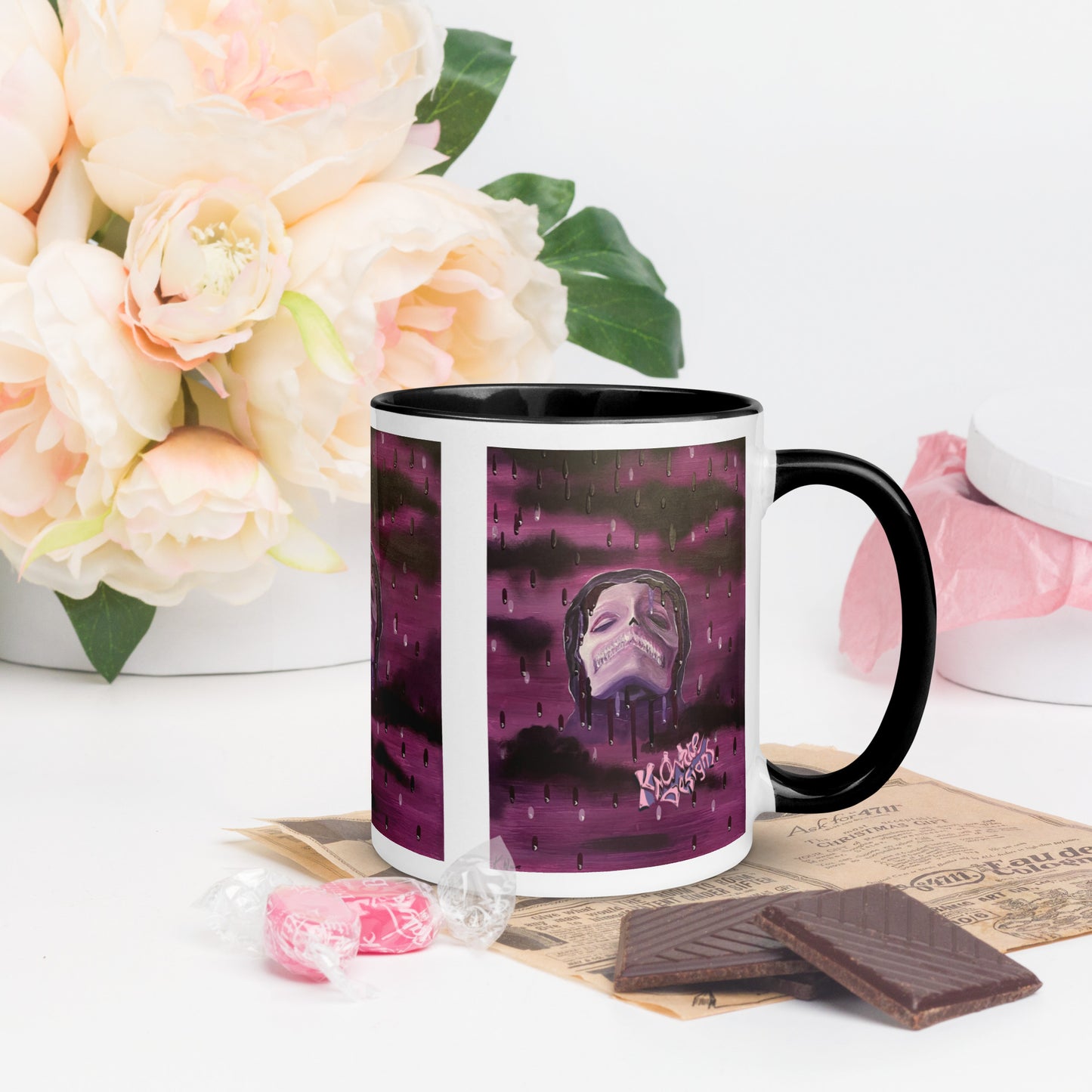 Skull Mug Black and White Serenity