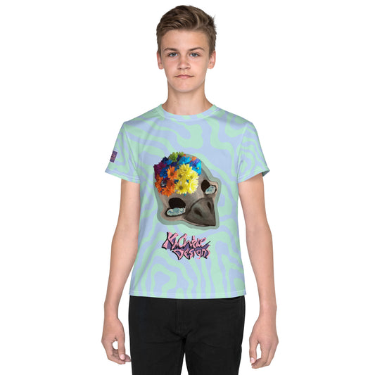 Skull Tie Die Youth Crew Neck Tee shirt Blue Bird (Light Blue)