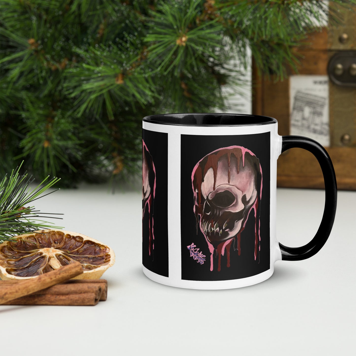 Skull Mug Black and White  Pink Lady